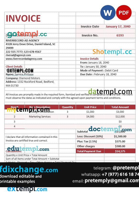 download Sample Advertising Agency Invoice template free fonts