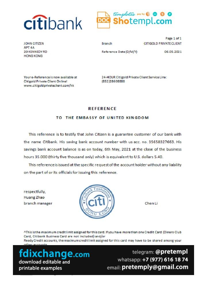 download-hong-kong-citibank-bank-account-balance-reference-letter