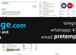 download USA Chime bank statement, template free fonts, 3 pages