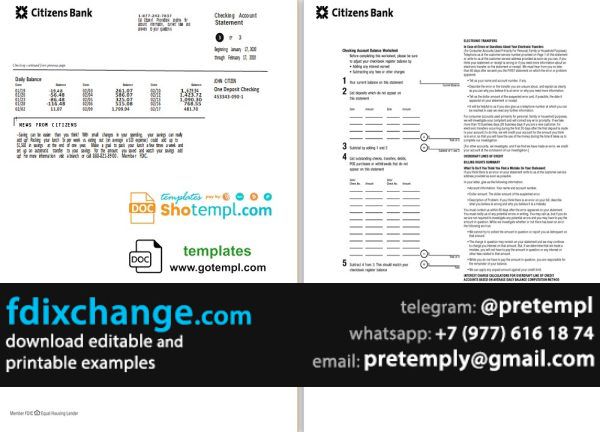 download USA Citizens bank statement template free fonts, (4 pages) good for address prove - Image 2