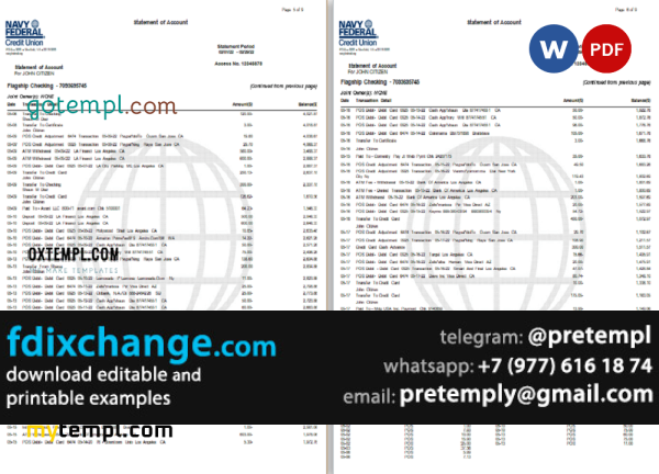download USA Navy Federal bank statement, template free fonts, 9 pages - Image 3
