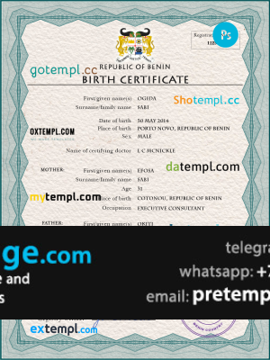 download Benin vital record birth certificate template free fonts, completely editable