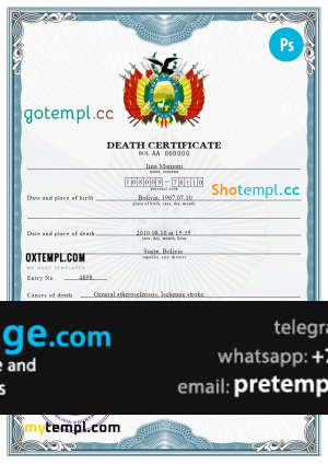 download Bolivia death certificate template free fonts, completely editable