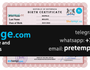 download Botswana vital record birth certificate template free fonts