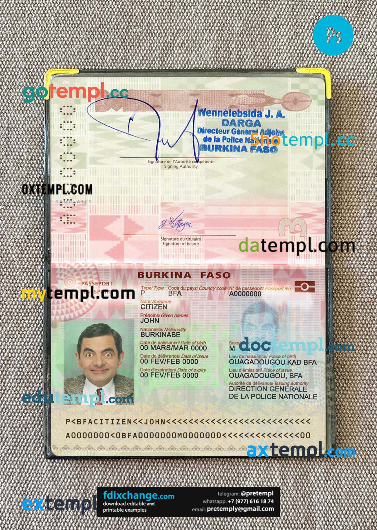 download Burkina Faso passport photo look template free fonts (2018-present), 2 in 1