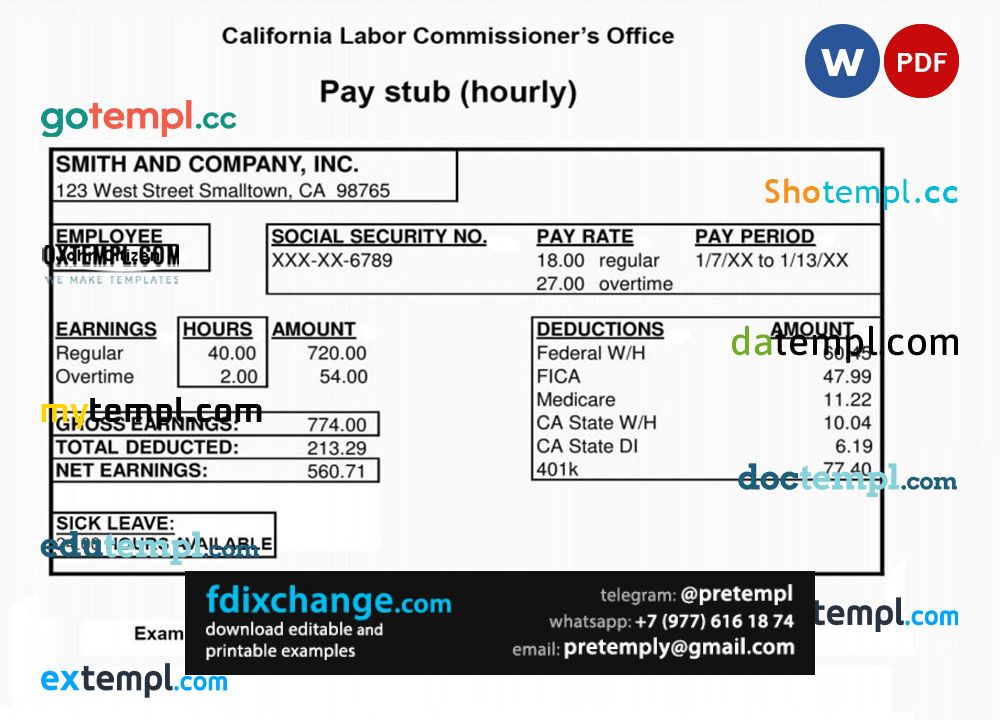 download CALIFORNIA Labor Commissioner’s office pay stub template free fonts
