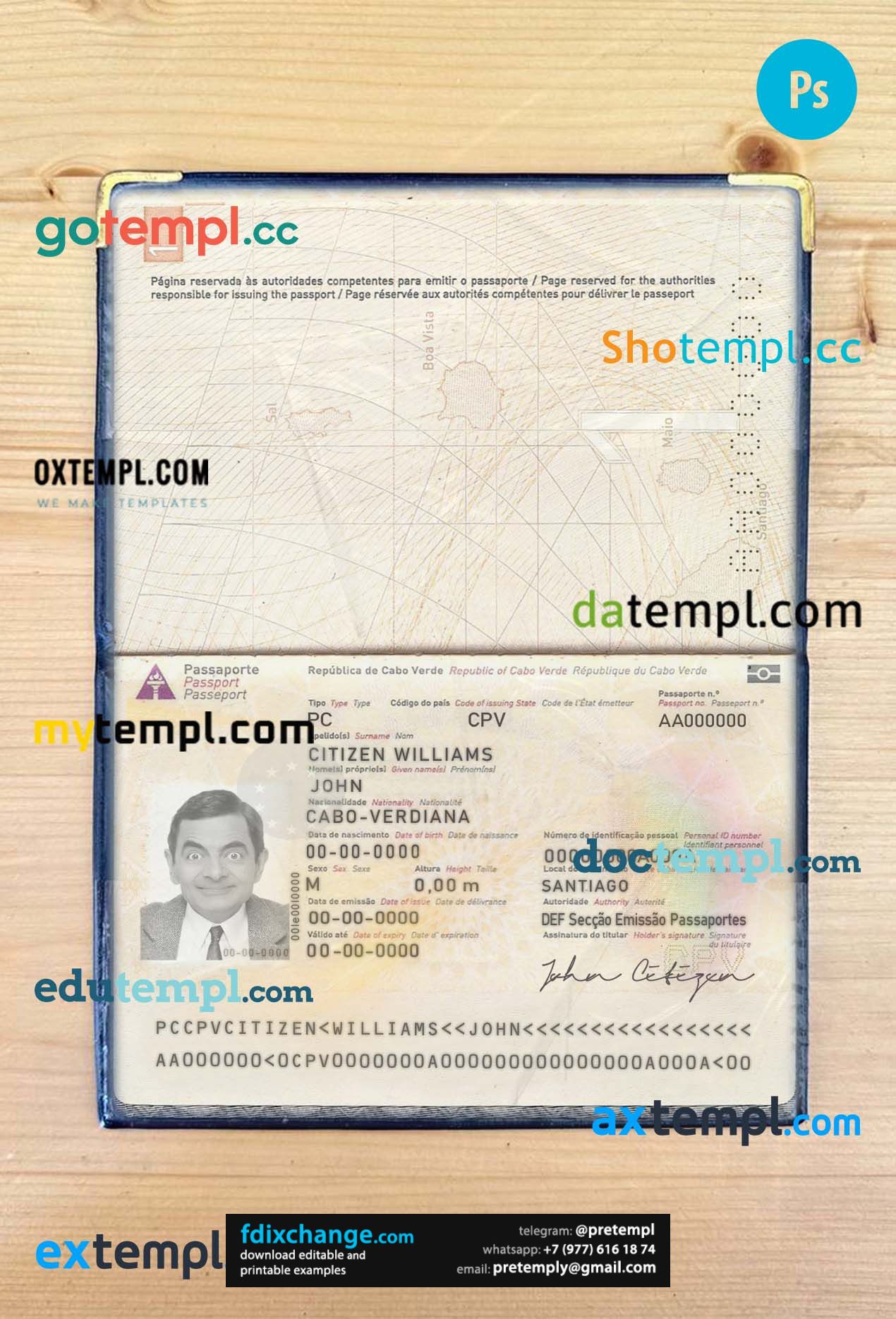 download Cabo Verde passport photo look template free fonts, 2 in 1