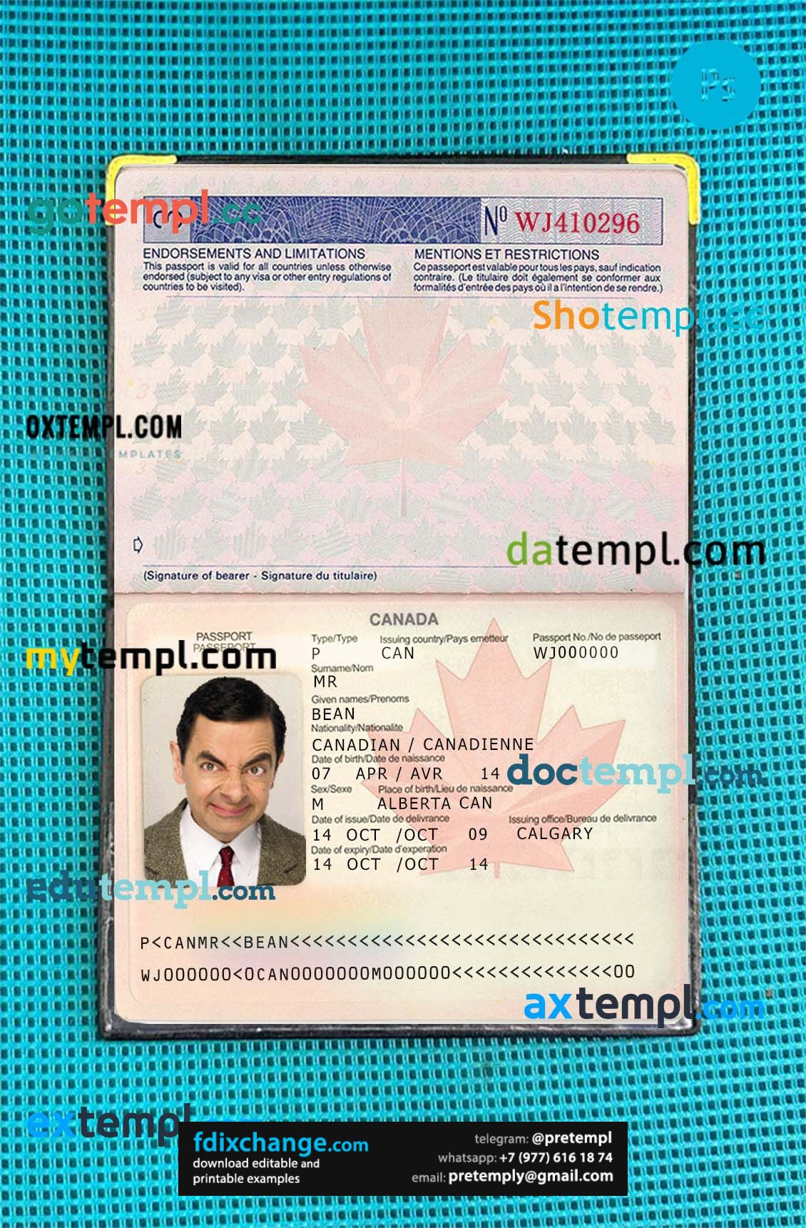 download Canada passport PSDs, editable scan and photograghed picture template free fonts (2002-2010), 2 in 1