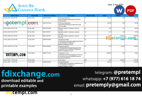 download India Canara bank statement template free fonts, 5 pages - Image 3