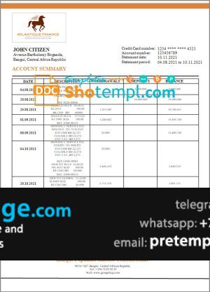 download Central African Republic Banque Populaire Maroco Centrafricaine bank statement template free fonts