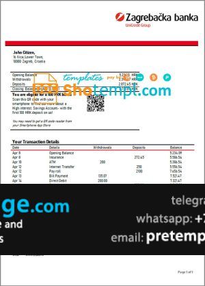 download Croatia Zagrebačka bank statement template free fonts