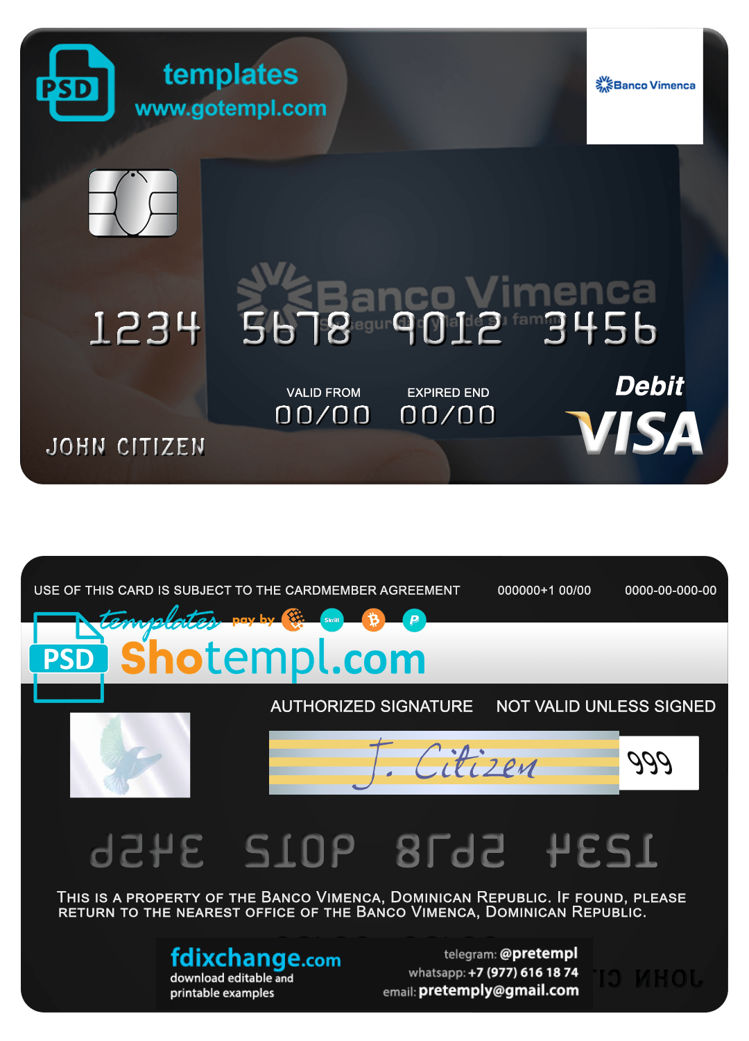 download Dominican Republic Banco Vimecan visa debit card template free fonts