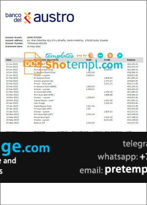 download Ecuador Banco del Austro proof of address bank statement template free fonts