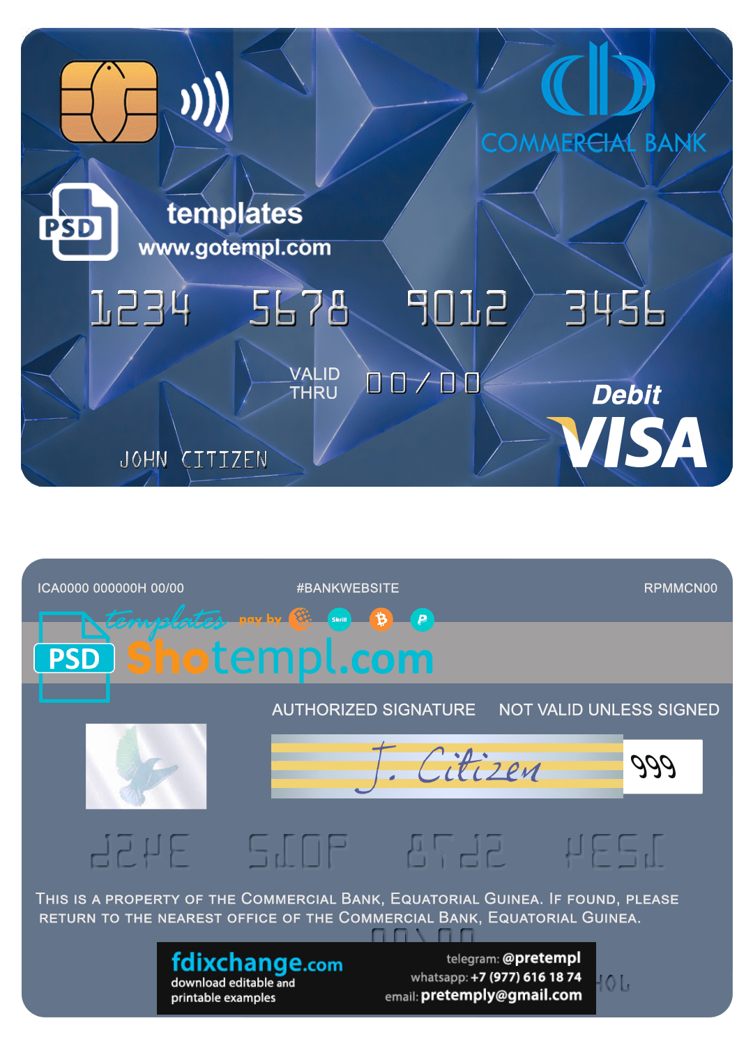 download Equatorial Guinea Commerical bank Guinee Equatoriale visa debit card template free fonts