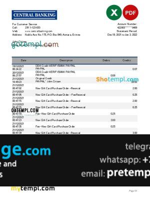 download Eritrea Central bank statement template free fonts