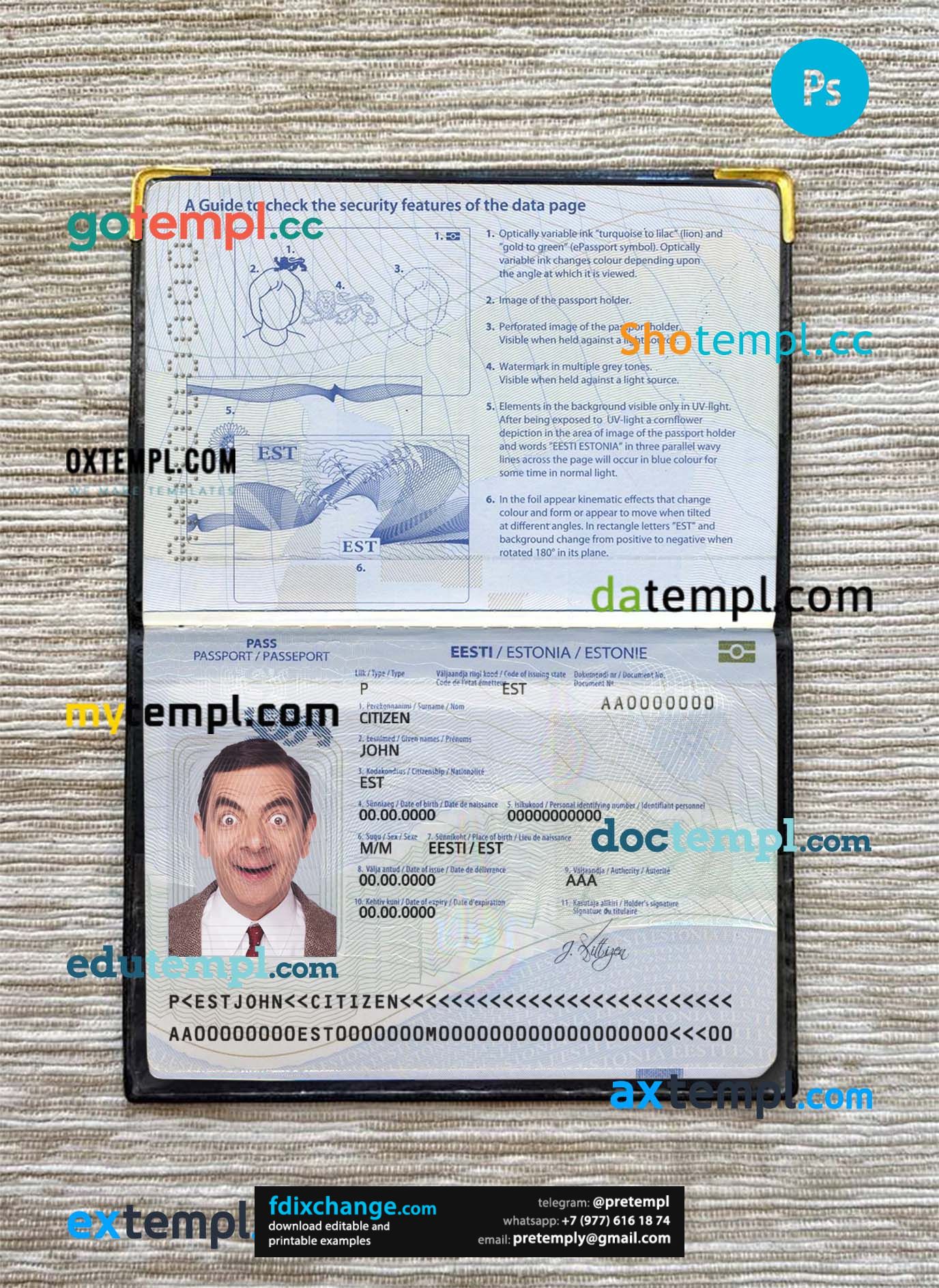 download Estonia passport photo look template free fonts, 2 in 1