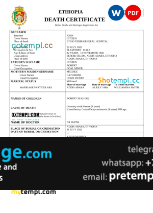 download Ethiopia vital record death certificate template free fonts