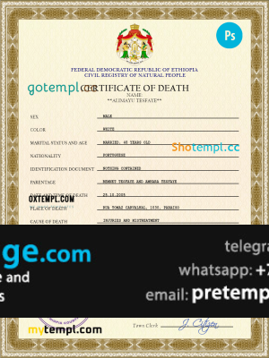download Ethiopia vital record death certificate template free fonts