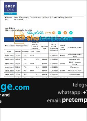 download Fiji Bred bank statement template free fonts