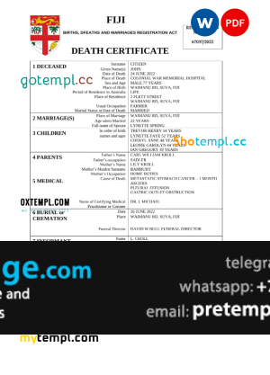 download Fiji vital record death certificate template free fonts