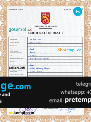 download Finland death certificate template free fonts, completely editable