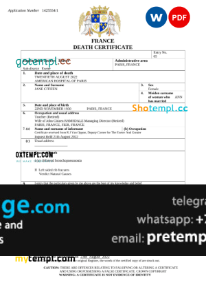 download France vital record death certificate template free fonts