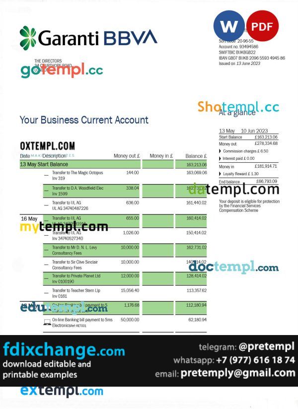 download GARANTI BBVA Bank enterprise statement template free fonts