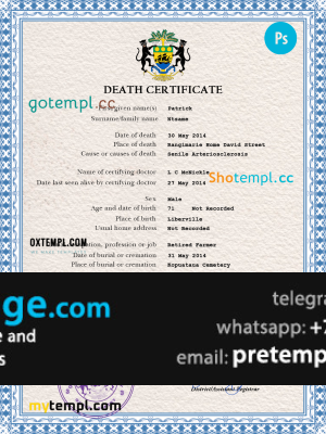 download Gabon vital record death certificate template free fonts