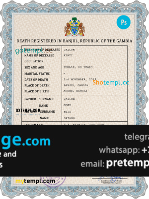 download Gambia death certificate template free fonts, completely editable
