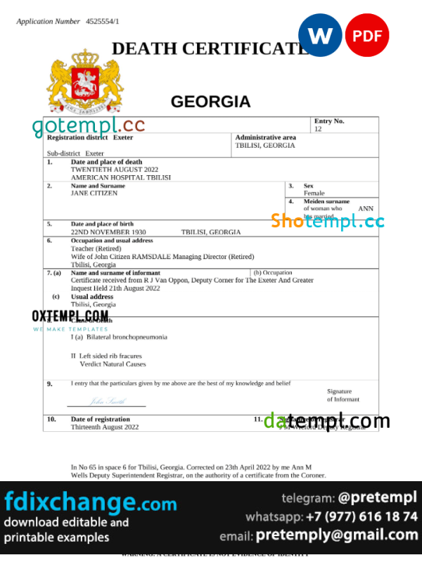 download Georgia vital record death certificate template free fonts
