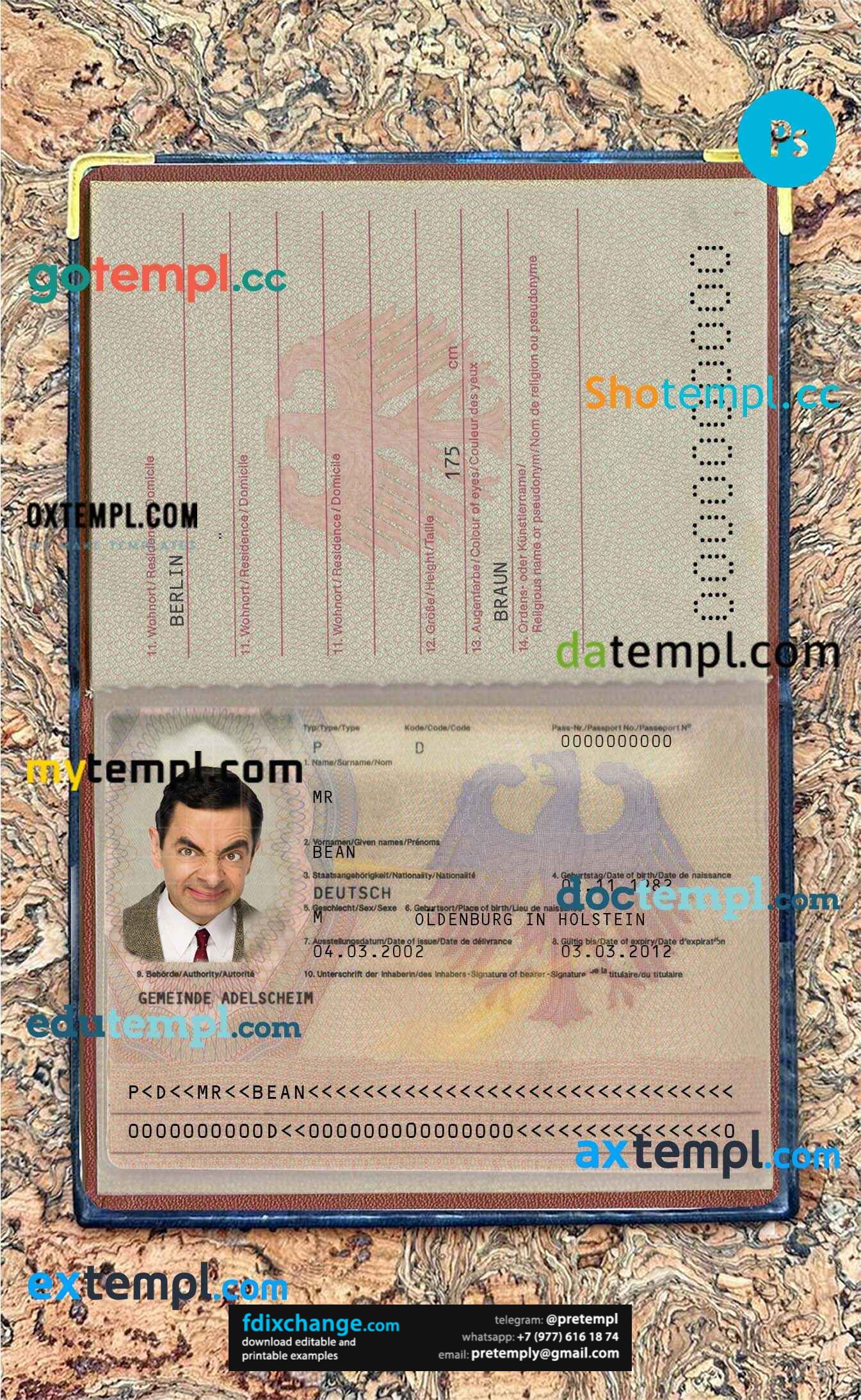 download Germany passport photo look template free fonts (2005-2017), 2 in 1