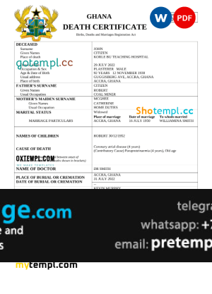 download Ghana vital record death certificate template free fonts