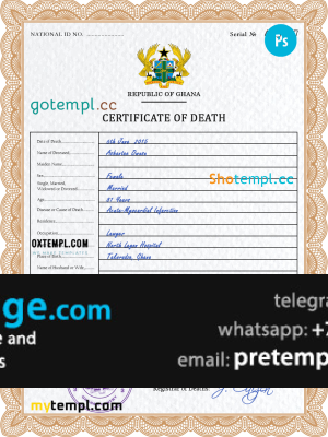 download Ghana vital record death certificate template free fonts, completely editable