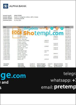 download Greece Alpha bank statement template free fonts