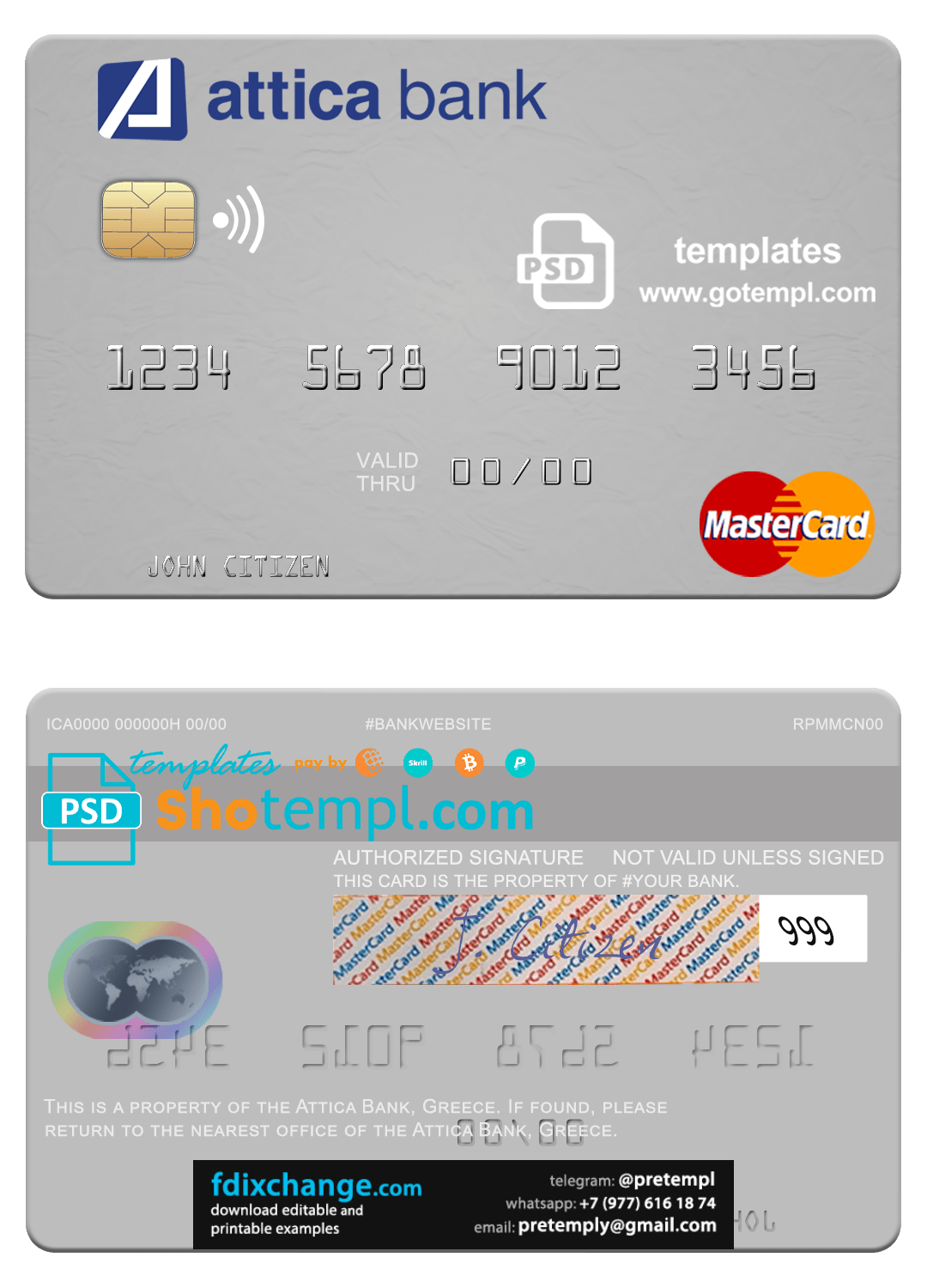 download Greece Attica Bank mastercard credit card fully editable template free fonts