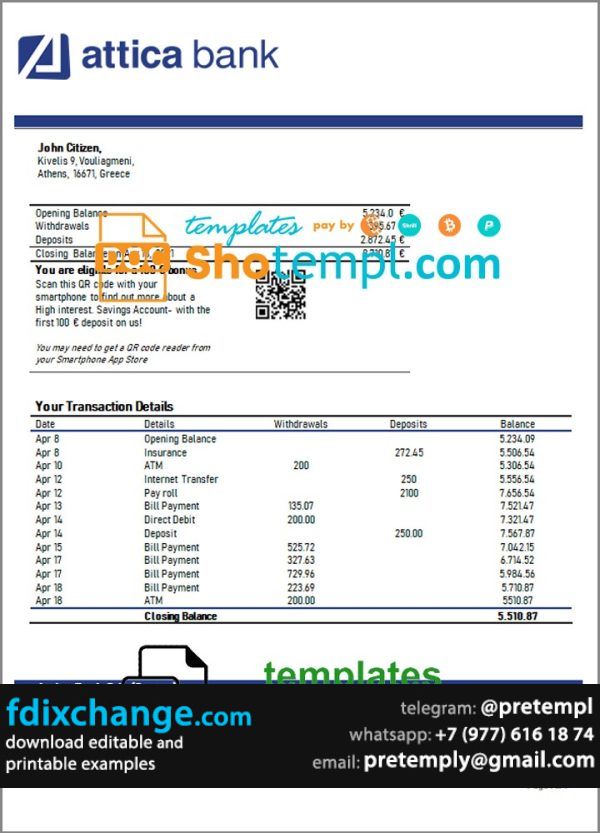download Greece Attica proof of address bank statement template free fonts