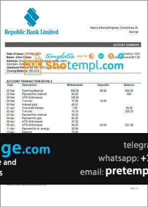download Grenada Republic bank statement template free fonts