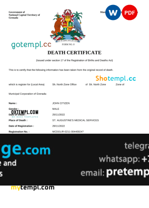 download Grenada vital record death certificate template free fonts