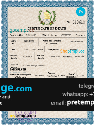 download Guatemala vital record death certificate template free fonts