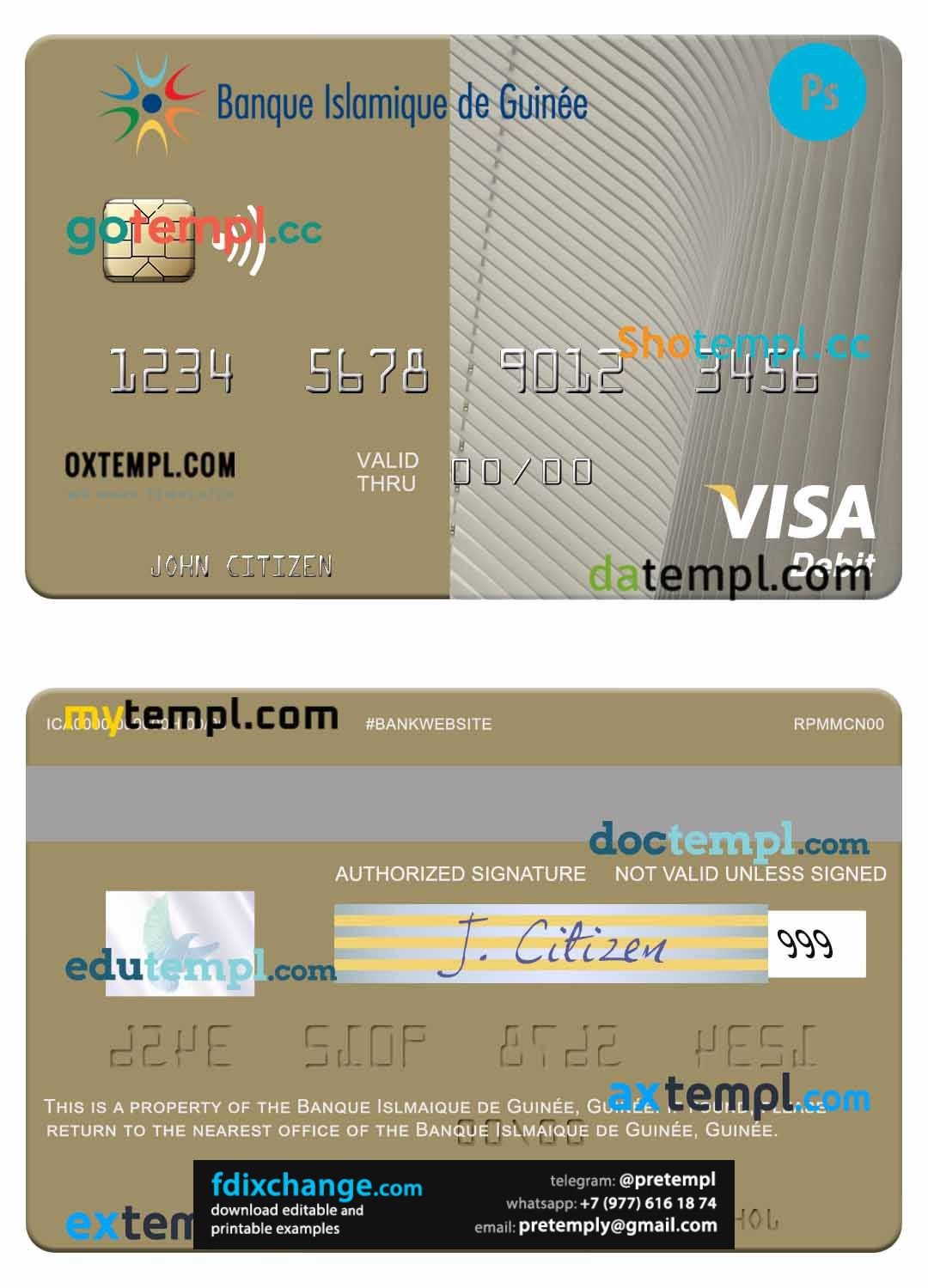 download Guinea Banque Islmaique de Guinée visa card fully editable template free fonts