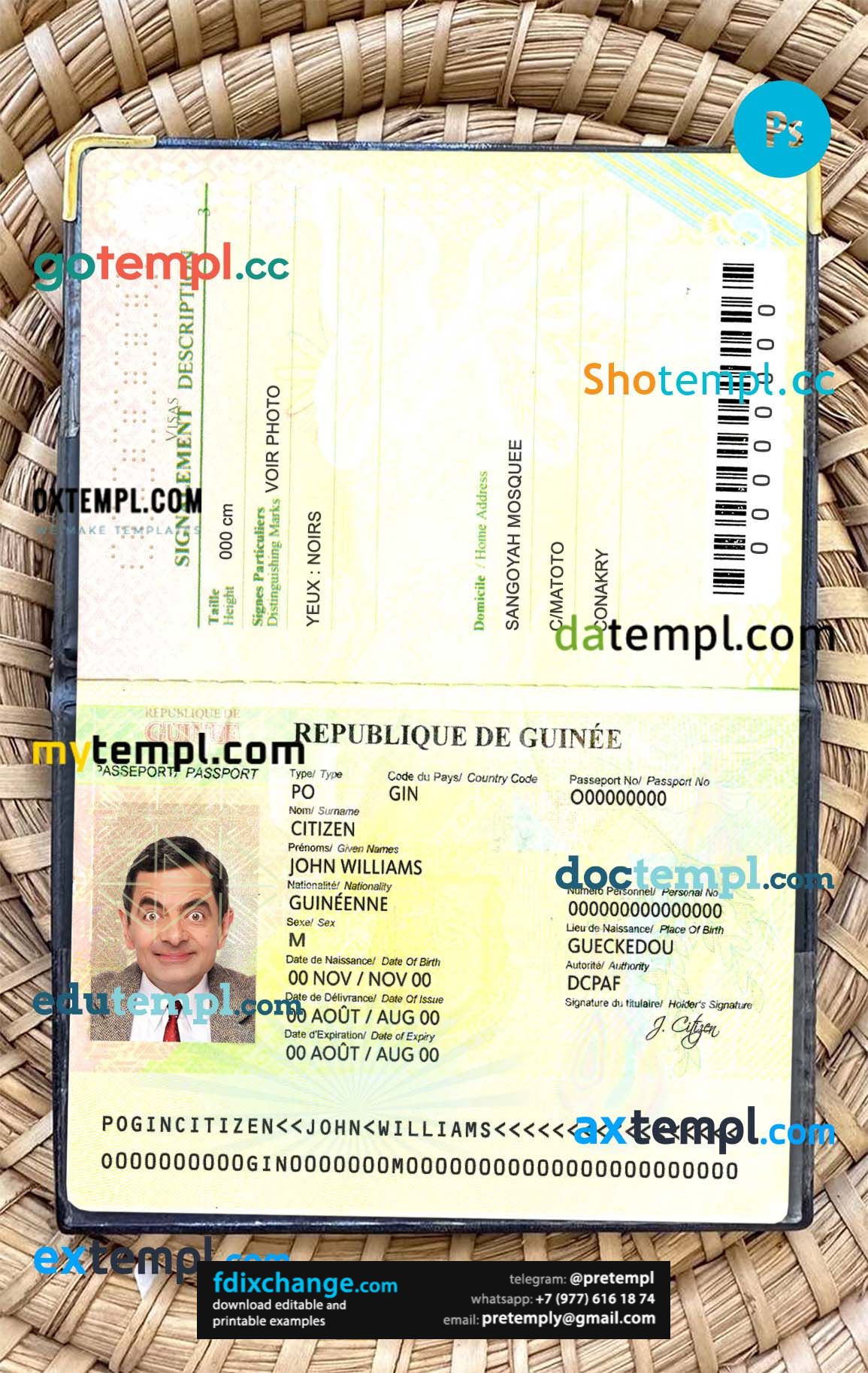 download Guinea passport photo look template free fonts, 2 in 1