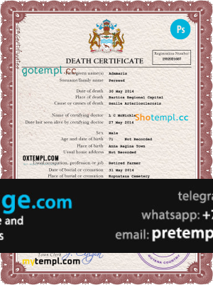download Guyana vital record death certificate template free fonts