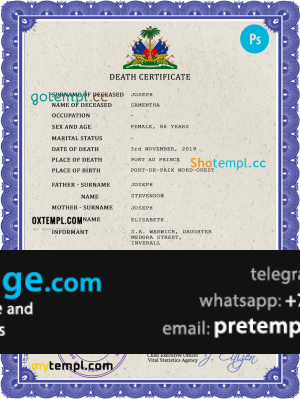 download Haiti death certificate template free fonts, completely editable