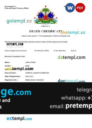 download Haiti death certificate template free fonts, completely editable