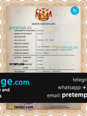 download Hawaii vital record death certificate template free fonts