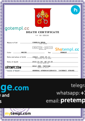 download Holy See vital record death certificate template free fonts
