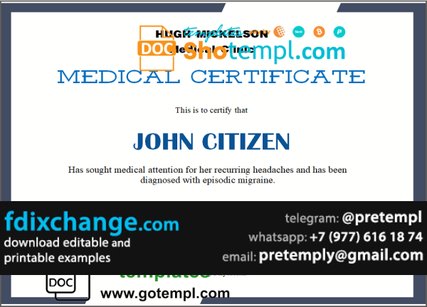 download USA Medical certificate template free fonts