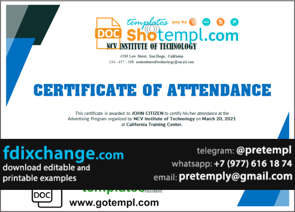 download USA NCV Institute of Technology Event Certificate template free fonts