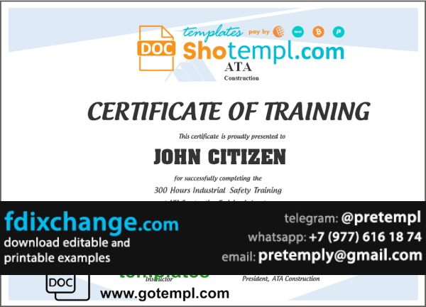 download USA Safety Training certificate template free fonts