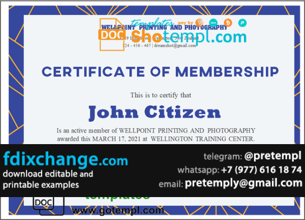 download USA Membership certificate template free fonts